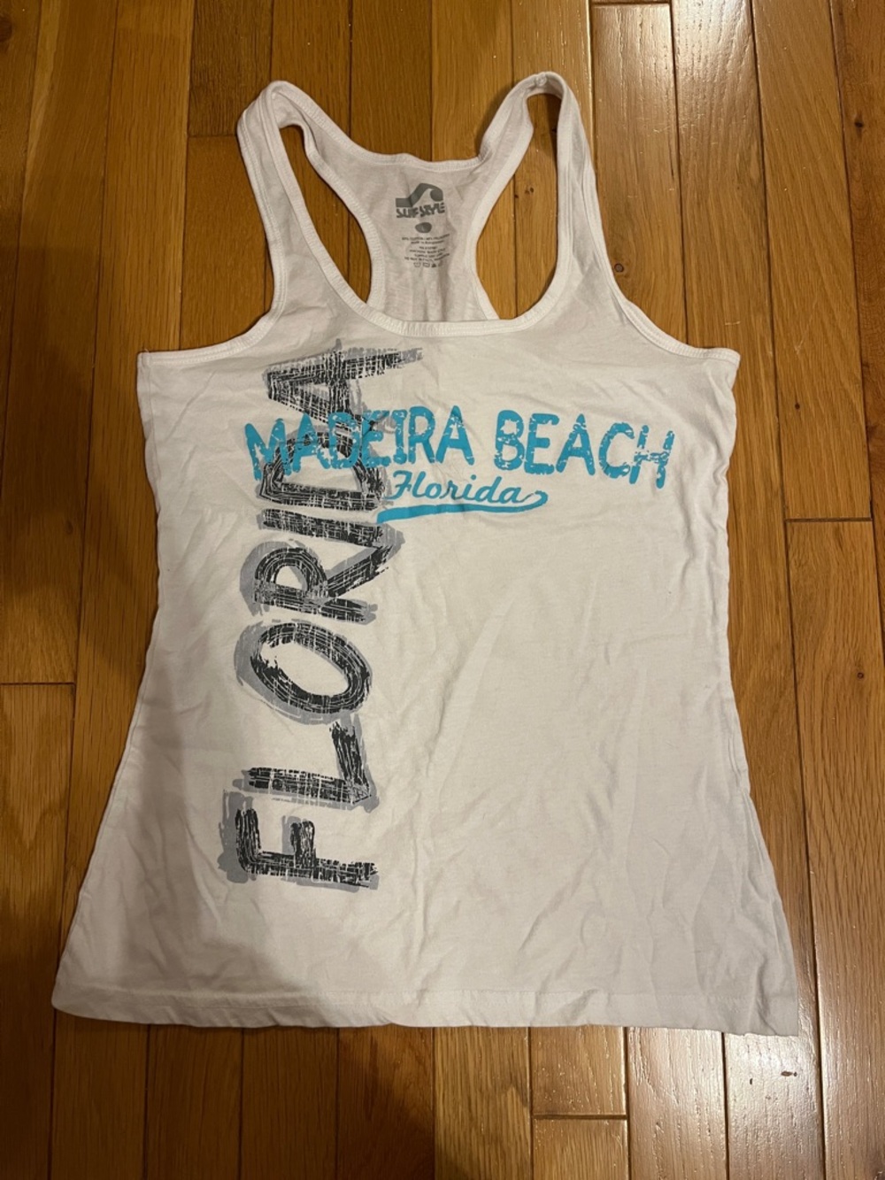 Surf Style Madeira Beach Florida graphic print racer back tank top
